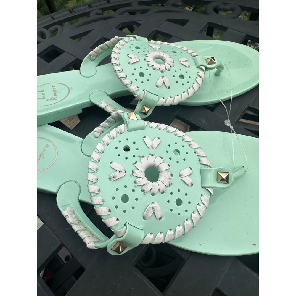Jack Rogers Georgica Jelly Sandals Mint Green White Thong Slide Size 9 - Picture 4 of 4